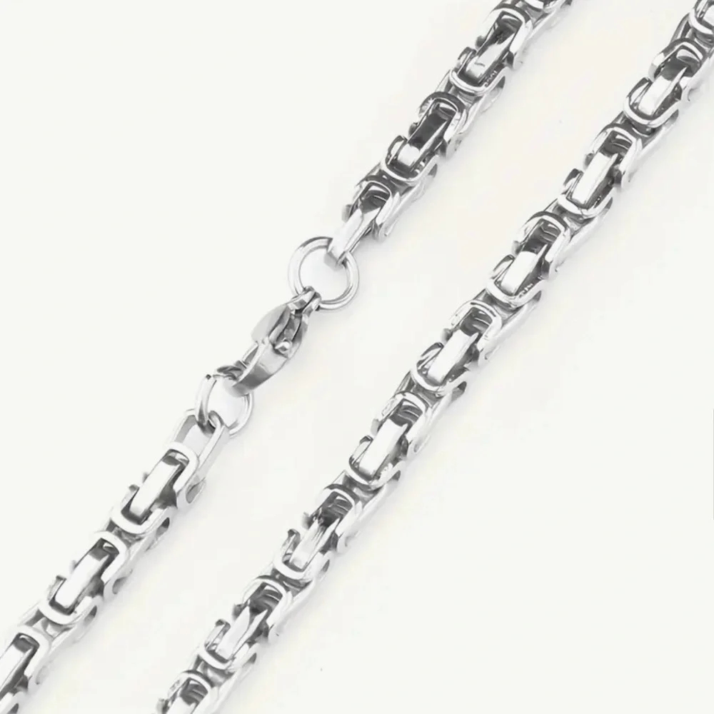 Men’s Byzantine 304L Stainless Steel Chunky Silver 5mm Chain Link Necklace - Picture 9 of 12
